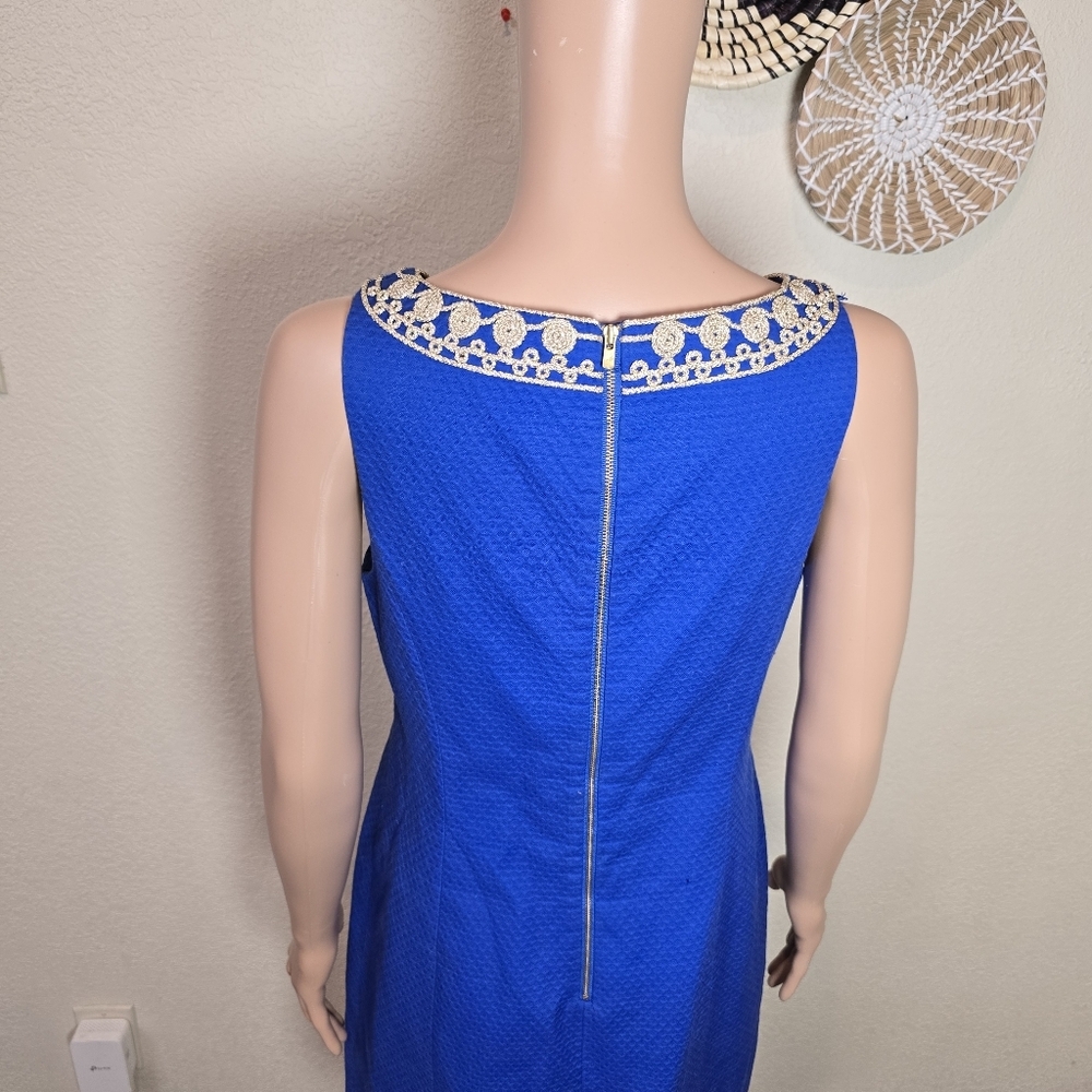 Lilly Pulitzer Womens Size 6 Royal Blue Gabby Shift Dress Embellished Neckline - Picture 3 of 13
